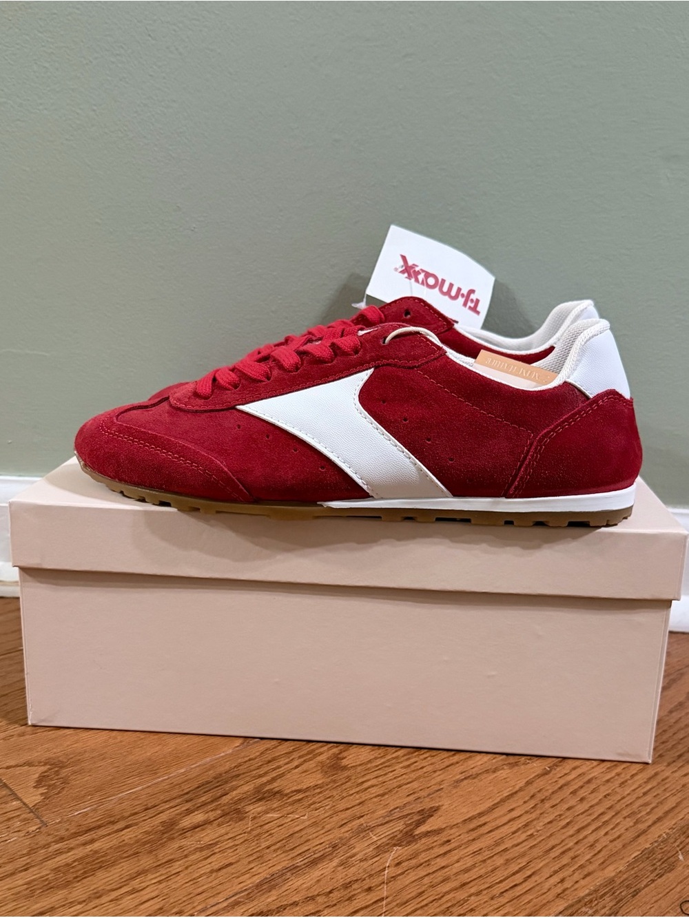 Mila Paoli Red Suede Women’s Sneakers with White Accent